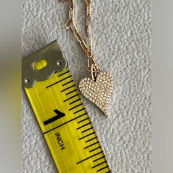Shy creations 14k rose gold paper clip pave diamond elongated heart necklace - Picture 7 of 16